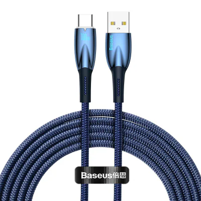 CABLU alimentare si date Baseus Glimmer, Fast Charging Data Cable pt. smartphone, USB la USB Type-C 100W, 2m, albastru "CADH000503" - 6932172618001