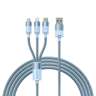 Cablu alimentare si date Baseus StarSpeed 1-for-3, pt. smartphone, USB la Micro-USB + Lightning Iphone + USB Type-C 3.5A, 1.2m, albastru