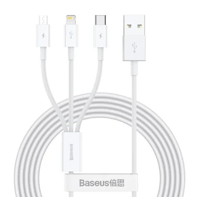 Cablu alimentare si date Baseus Superior Series, pt. smartphone, USB la Micro-USB + Lightning Iphone + USB Type-C 3.5A, 1.5m, alb