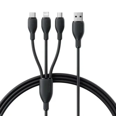 Cablu alimentare si date Baseus Ultra-Fast One-for-three Retractable, pt smartphone,USB la Micro-USB+Lightning+USB Type-C 3.5A, 1.3m, negru