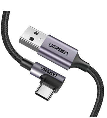 CABLU alimentare si date Ugreen, "US284", Fast Charging Data Cable pt. smartphone, USB la USB Type-C 3A Angled 90°, braided, 3m, negru "70255" - 6957303872558