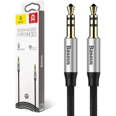 CABLU audio Baseus Yiven, stereo (3.5 mm jack T/T), conectori auriti, 1.5m, argintiu + negru "CAM30-CS1" - 6953156257207