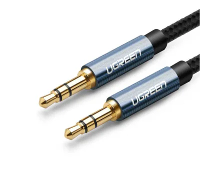 CABLU audio Ugreen, "AV112" stereo (3.5 mm jack T/T), 2m, conectori auriti, braided, albastru "60181" - 6957303861811