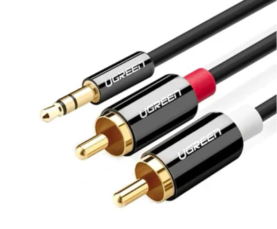 CABLU audio Ugreen, "AV116" stereo 3.5 mm jack (T) la 2 x RCA (T), 1m, conectori auriti, negru "10749" - 6957303817498