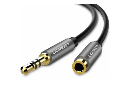 CABLU audio Ugreen, "AV118" stereo 3.5 mm jack (T) la 3.5 mm jack (M),conectori auriti, braided, 1m, negru "40673" - 6957303846733