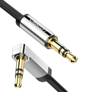 CABLU audio Ugreen, "AV119" stereo 3.5 mm jack (T) la 3.5 mm jack (T), unghi de 90 de grade la un capat, 1.5m, conectori auriti, negru "10598" - 6957303815982