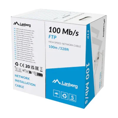 Cablu de rețea FTP Lanberg 100 metri, conductor CCA multifilar, AWG 24, gri