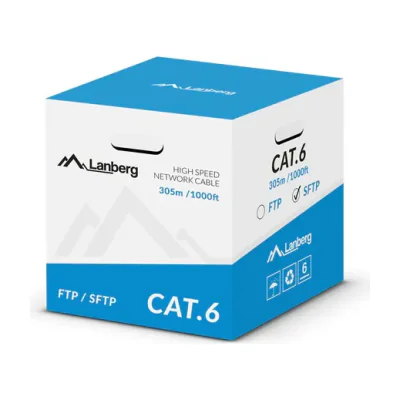 Cablu de rețea Lanberg LCS6-11CU-0305-S, Cat.6 SFTP, conductor solid CU, 305 metri, gri