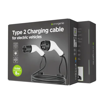 CABLU incarcare auto EV GEMBIRD, Type 2 (T) la Type 2 (M), 16A, trifazat, 11KW, cablu 5x2.5mm2 + 1x0.75mm2, IP55, 8m, black, "EV-T2MF-11KW-8M"