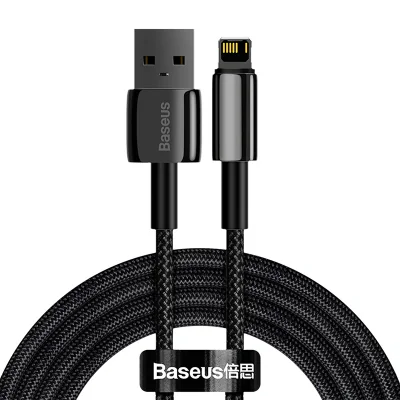 Cablu alimentare si date Baseus Tungsten Gold, Fast Charging Data Cable pt. smartphone, USB la Lightning Iphone 2.4A, braided, 2m, rezistent zgarieturi, negru