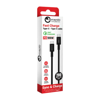 Cablu Lemontti Fast Charge Type-C la Type-C, PD, 100W, lungime 2m, Negru