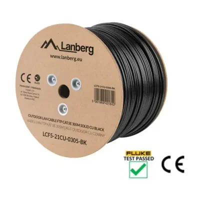 Cablu rețea Lanberg FTP Cat.5e, 305 metri, CU Outdoor, conductor solid, negru