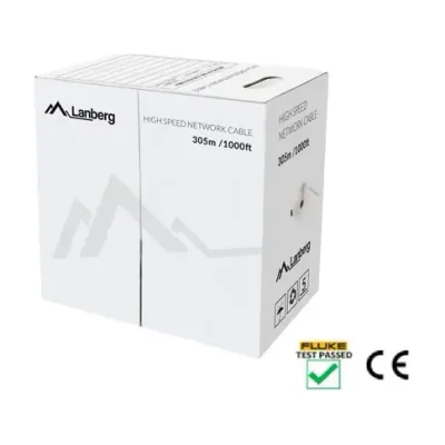 Cablu rețea Lanberg UTP Cat.5e, 305 metri, conductor solid CU, galben, testat Fluke
