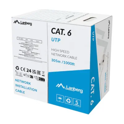 Cablu rețea UTP Lanberg Cat.6 305 metri, solid CCA, gri, testat Fluke