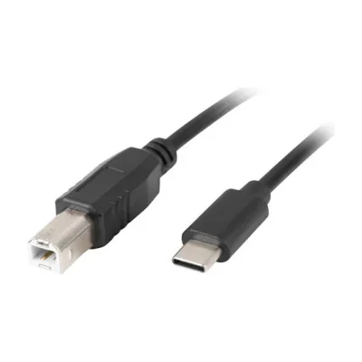 Cablu USB-C la USB-B Lanberg 2.0, 1,8 metri, negru, viteză 480 Mb/s, conectori auriți