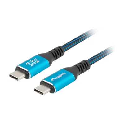 Cablu USB-C Lanberg tată-tată 4.0, 1,5 metri, 240W, 8K 60Hz, negru-albastru