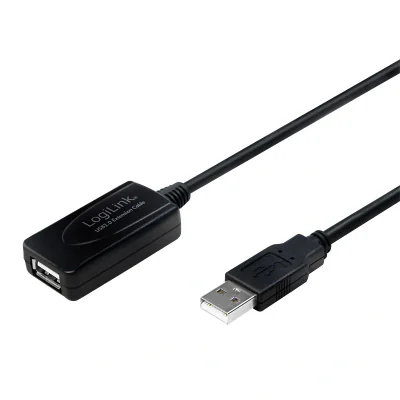 CABLU USB LOGILINK prelungitor, USB 2.0 (T) la USB 2.0 (M), 10m, activ (permite folosirea unui cablu USB lung), negru, "UA0143"