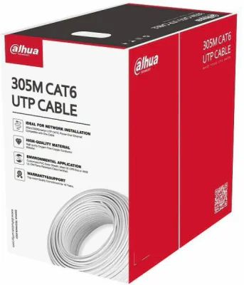 Cablu UTP CAT6,Conductor de cupru de înaltă puritate, fără oxigen, alimentare prin Ethernet,Manta exterioara PVC personalizata; Certificare CE CPR Clasa de ignifugare Eca, 305M, culoare: alb.