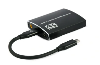 CABLU video GEMBIRD, adaptor USB 3.1 Type-C (T) la 2 x HDMI (M), 15cm, rezolutie maxima 4K UHD (3840 x 2160) la 30 Hz, iesire audio 3.5mm, negru, "A-CM-HDMIF2-01"