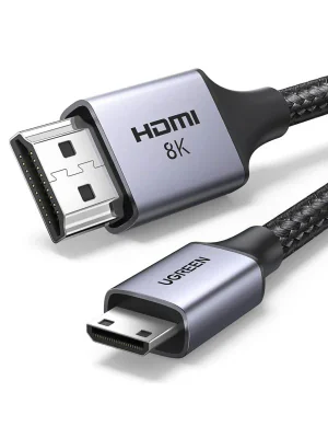 CABLU video Ugreen, "HD163" miniHDMI (T) la HDMI (T), rezolutie maxima 8K UHD 60 Hz, conectori auriti, 2m, negru "15515" - 6941876215157