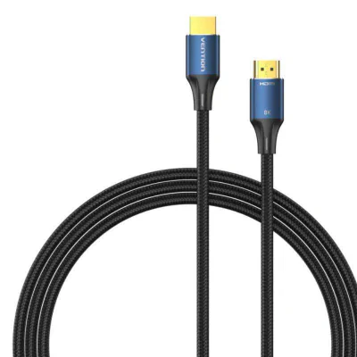 Cablu video Vention, HDMI(T) la HDMI(T), 1.5m, rezolutie maxima 8K la 60Hz/4K la 120Hz, conectori auriti, cupru/argint, bumbac braided, albastru, "ALGLG" - 6922794765245