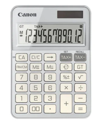 """Calculator birou Canon KS-125KB-SL, Silver, 12 digits, 29 keys, dual power, M+, M-,RM/CM, Tax+, Tax-"""