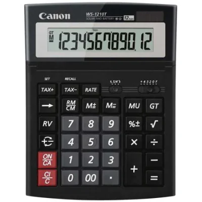 Calculator de birou CANON, WS-1210THB, ecran 12 digiti, alimentare solara si baterie, display LCD, functie business, tax si conversie moneda, NEGRU, "0694B001AA"