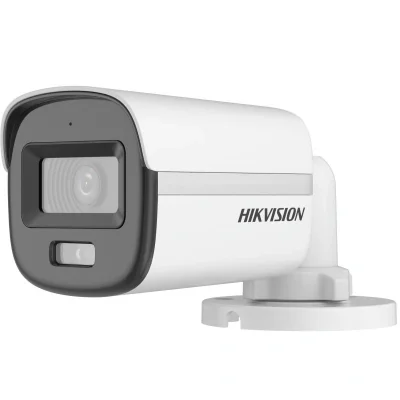 Camera de supraveghere Bullet 2MP Hikvision DS-2CE10DF0T-LFS(2.8MM), lentila fixa 2.8mm, iluminare: 0.001 Lux @ (F1.0, AGC ON), 0 Lux cu lumina alba, IR 20m, lumina alba 20m, iesire TVI/AHD/CVI/CVBS, microfon incorporat, alimentare: 12 VDC ± 25%, max