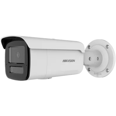 Camera de supraveghere IP Bullet 4MP Hikvision DS-2CD2T43G2-2LI(2.8MM), lentila fixa 2.8mm, iluminare min: Color: 0.0005 Lux @ (F1.6, AGC ON), 0 Lux cu lumina alba, IR 60m, microfon incorporat,  slot card de memorie: microSD/microSDHC/microSDXC maxim