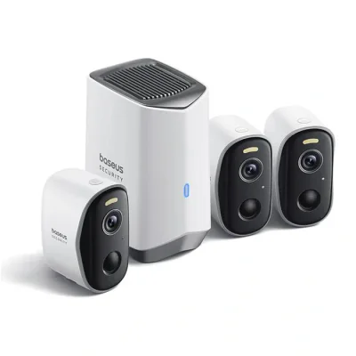 CAMERA IP Exterior Baseus N1, KIT 3 camere 2K + statie, 2304 x 1296, acumulator integrat, unghi pana la 145 grade, IP67, dist. IR 30 m, tip lentila fixa 3 mm, 3 Mpx, wireless, slot SD card, "S0TW012131" - 6932172671648
