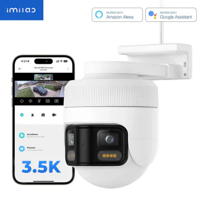 CAMERA IP Exterior Imilab, supraveghere 180 grade panorama, 3.5K, 3072x1620, IP66, dist. IR 30 m, 3 Mpx, RJ-45 + wireless, microfon, sirena, carcasa plastic, slot SD card da, "EC6 Panoroma"