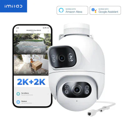 CAMERA IP Exterior Imilab, supraveghere 360 grade, 2K+2K, 2048x1080, IP66, dist. IR 30 m, 3 Mpx, RJ-45 + wireless, microfon, sirena, carcasa plastic, slot SD card da, "EC6 dual (2x2K)"