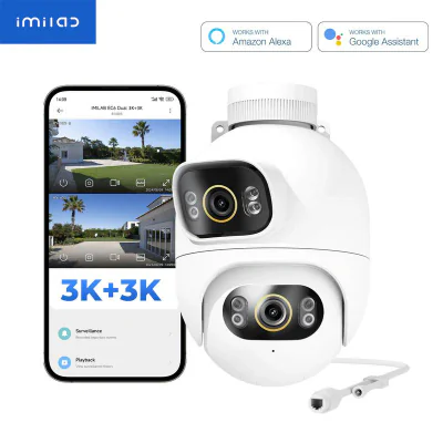 CAMERA IP Exterior Imilab, supraveghere 360 grade, 3K+3K, 3072x1620, IP66, dist. IR 30 m, 3 Mpx, RJ-45 + wireless, microfon, sirena, carcasa plastic, slot SD card da, "EC6 dual (2x3K)"