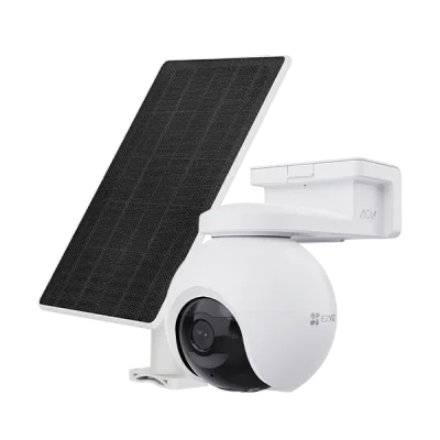 CAMERA PT EZVIZ CU PANOU SOLAR EB8 4G 4K KIT, Senzor CMOS de scanare progresivă de 1/2.8" de 8 MP, Lentila superioară: 4mm@ F1.2 Diagonal angle: 104°, Horizontal angle: 83° Vertical angle:44, IR 35M, Unghiul PT: Pan: 340°, Tilt: 75°, Înclinare: 90° C