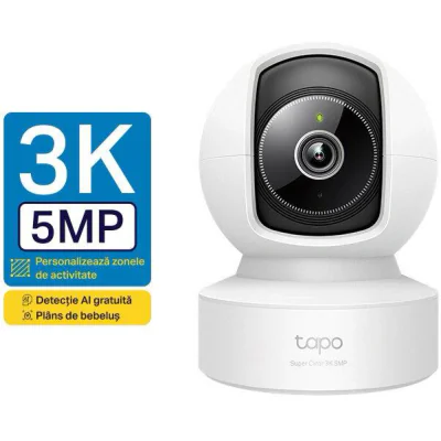 Camera Wi-Fi home security TP Link, senzor 1/3" Progressive Scan CMOS Starlight Sensor, Focal Length: 4 mm, Aperture: F2.2, Pan Mechanical Range: 340° (360° Pan Coverage), Tilt Mechanical Range: 69° (110° Tilt Coverage), 850 nm IR LED, rezolutie maxi