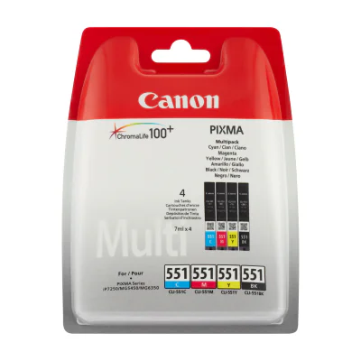 Canon CLI-551 BK/C/M/Y Ink Cartridge Multipack, Standard Yield, Black, Cyan, Magenta, Yellow, 4 pc(s), Multi pack
