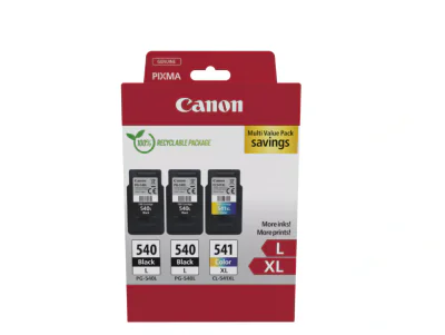 Canon pachet cartuse cearneala PG-540L X2 /CL-541XL MULTIPACK, capacitate negru: 2 X 300 pagini/11ml, Color: 400 pagini / 15ml, Compatibil cu: PIXMA GM2050, PIXMA MG2140, PIXMA MG2150, PIXMA MG2155, PIXMA MG2250, PIXMA MG3140, PIXMA MG3150, PIXMA MG3