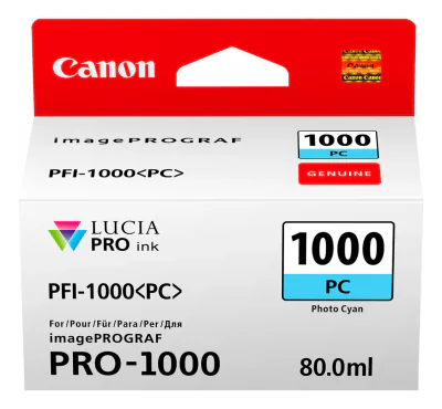 Canon PFI-1000PC Photo Cyan Ink Cartridge, Photo cyan, Dye-based ink, 80 ml, 5140 pages