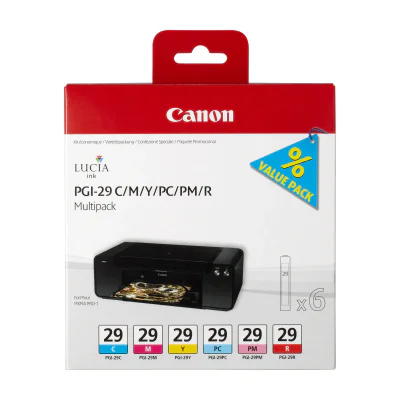 Canon PGI-29 C/M/Y/PC/PM/R 6 Ink Cartridge Multipack, Cyan, Magenta, Photo cyan, Photo magenta, Red, Yellow, Pigment-based ink, Pigment-based ink, 6 pc(s), 1345 pages, Multi pack