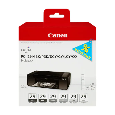 Canon PGI-29 MBK/PBK/DGY/GY/LGY/CO 6 Ink Cartridge Multipack, Black, Dark Grey, Grey, Light grey, Matte black, Photo black, 36 ml, Multi pack