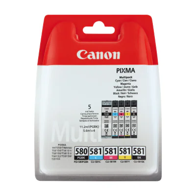 Canon PGI-580BK/CLI-581 BK/C/M/Y Pigment + Ink Cartridge Multi Pack, Standard Yield, Black, Cyan, Magenta, Yellow, 11.2 ml, 5.6 ml, 5 pc(s), Multi pack