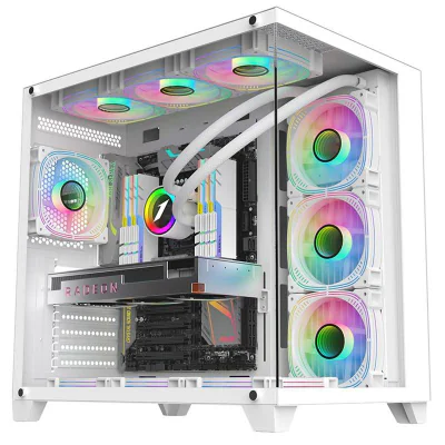 Carcasa 1stPLAYER Gaming MV8-TP-wh, 7 ventilatoare aRGB, telecomanda, ATX, alb