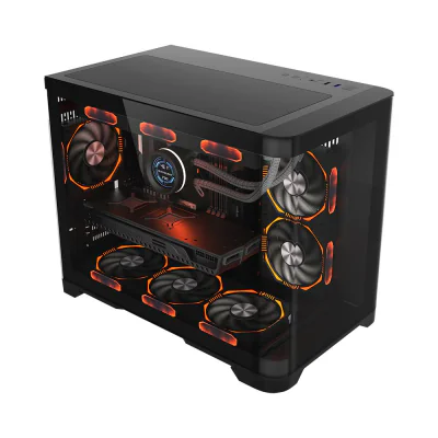 Carcasa 1stPLAYER® Gaming UV6-bk, Micro-ATX, 6 ventilatoare aRGB infinity efect plus PWM, telecomanda, negru