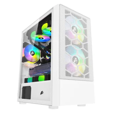 Carcasa 1stPLAYER Gaming X4-M-wh, 3 ventilatoare RGB, Micro-ATX, alb
