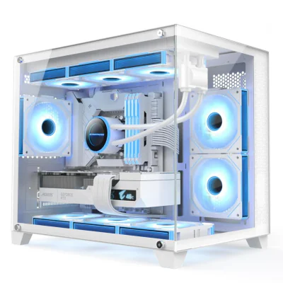 Carcasa 1stPLAYER MV6-TP-wh, 6 ventilatoare aRGB infinity efect plus PWM, telecomanda, Micro-ATX, alb