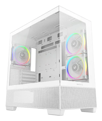 CARCASA DeepCool "CG380 Wh", middle tower, gaming, fara sursa, suporta 9xfan, 3xfan inclus, PSU shroud, USB Type-C x 2, USB 3.2 gen 1 x 2, audio+mic, 5 sloturi expansiune, alb, "R-CG380-WHAGM3-G"