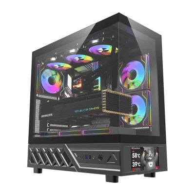 Carcasă pentru computer DarkFlash DS950V cu afișaj (negru) + 6 ventilatoare
