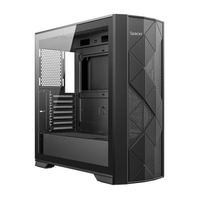 CARCASA SPACER - gaming, Middle Tower, ATX, "INFINITY", fara sursa, sticla securizata, USB 3.0 x 1, USB 2.0 x 1, HD-Audio, Jack 3.5mm x 1, PSU shroud, black "SPCS-GC-INFINITY"