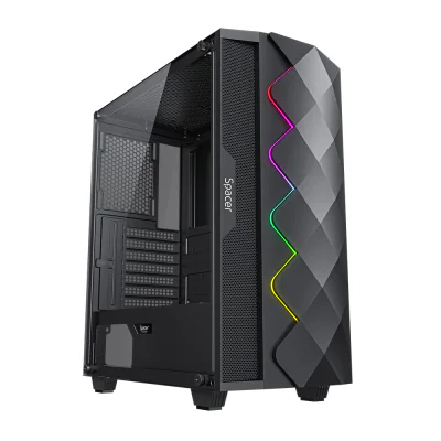 CARCASA SPACER - gaming, Middle Tower, ATX, "QUARTZ", fara sursa, sticla securizata, USB 2.0 x 1, USB 3.0 x 1, HD audio, PSU shroud, banda ARGB, mesh x 2, black "SPCS-GC-QUARTZ"