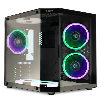 Carcasa SPACER Aquarium, RGB, Micro Tower, White